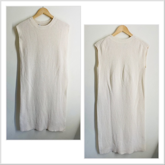 Helmut Lang Wool & Cashmere Ribbed Tunic Sweater Midi Dress Cream S - Picture 1 of 15